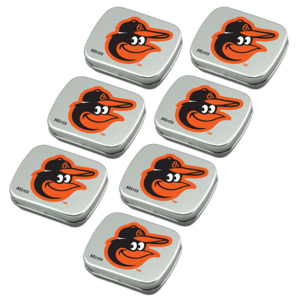 Baltimore Orioles mint tin 7-pack sugar free peppermint candy www.WorthyPromo.com