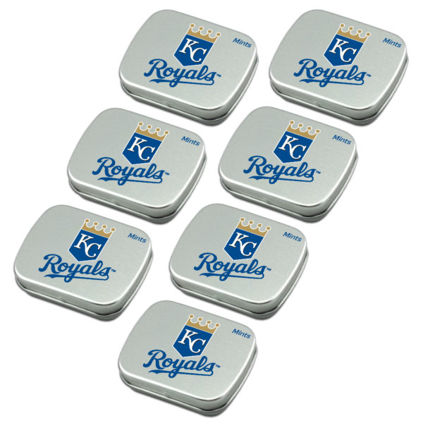Kansas City Royals mint tin 7-pack sugar free peppermint candy www.WorthyPromo.com