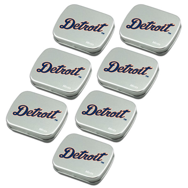 Detroit Tigers mint tin 7-pack sugar free peppermint candy www.WorthyPromo.com