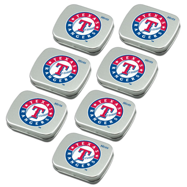 Texas Rangers mint tin 7-pack sugar free peppermint candy www.WorthyPromo.com