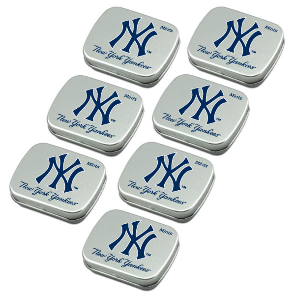 New York Yankees mint tin 7-pack sugar free peppermint candy www.WorthyPromo.com