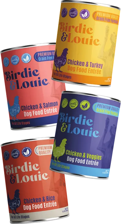 Birdie & Louie wet dog food cans